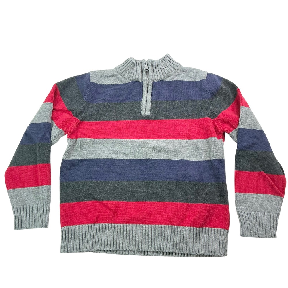 OshKosh Multi-Color Striped Quarter-Zip Sweater Kids Size 8 Cotton Knit Pullover